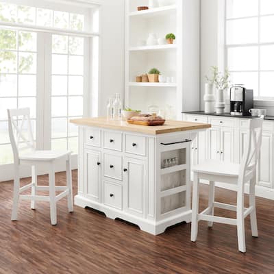 Crosley Julia Wood Top Island With X-Back Stools - 50 "W x	60 "D x	41 "H