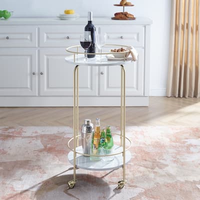DISCO 20-inch Round Modern Faux Marble Bar Cart