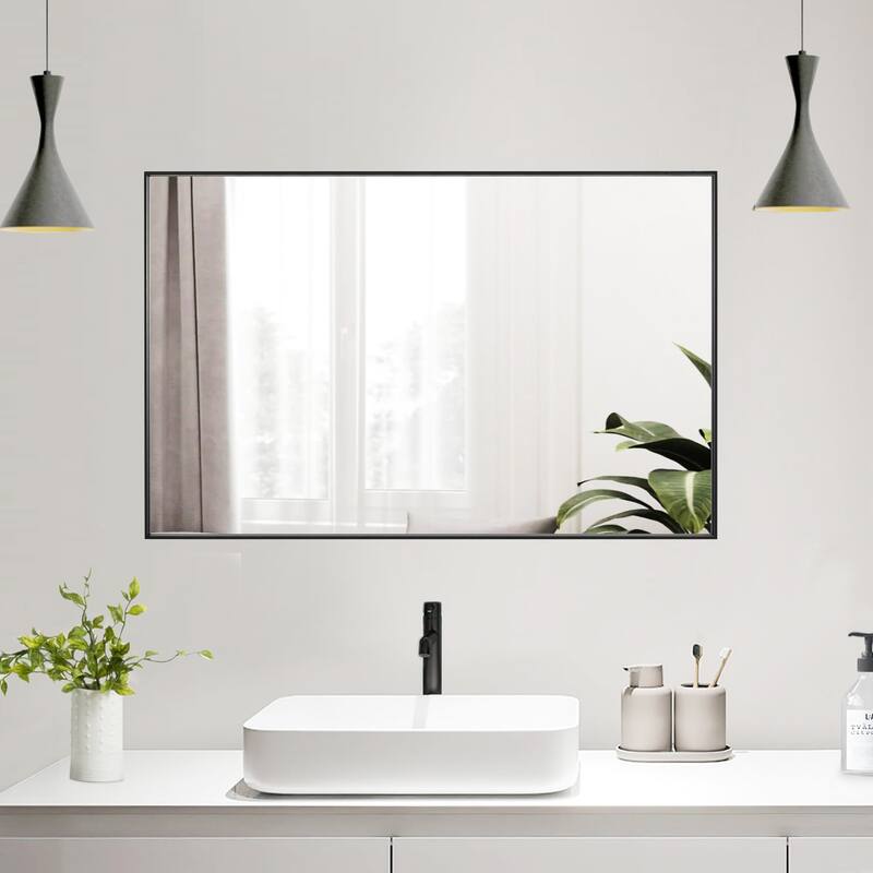 Modern Rectangle Framed Bathroom Vanity Mirror Accent Wall Mirror - 36"Wx24"H - Black