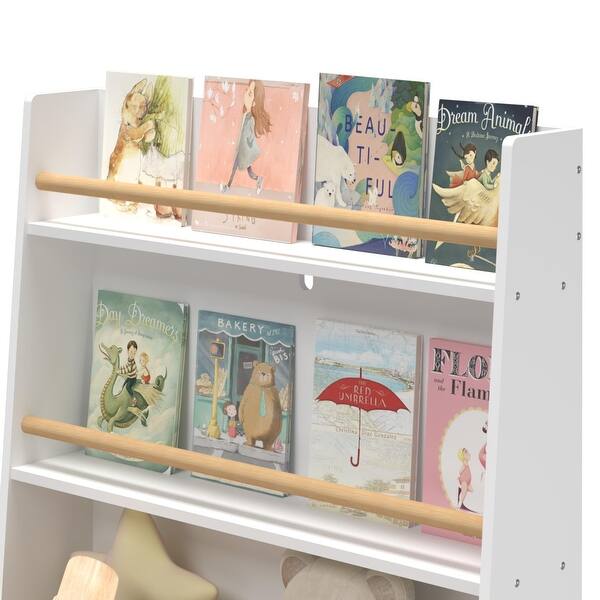 slide 2 of 13, White Kids Toy Storage and Bookshelf Magazine Rack Cabinet Organizer - 26.77”L x 12.6”W x 36.61”H White