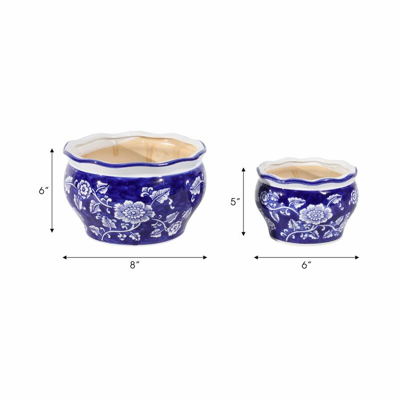 Traditional Ceramic Chinoiserie Planters - Set of 2