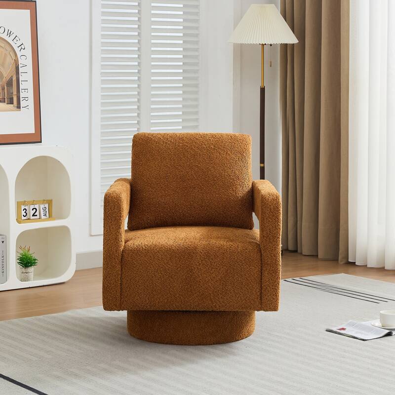 360°Swivel Accent Chair,Teddy Sherpa Round Armchair,Thick Padded Single Lounge Sofa,Upholstered Comfy Barrel Chair