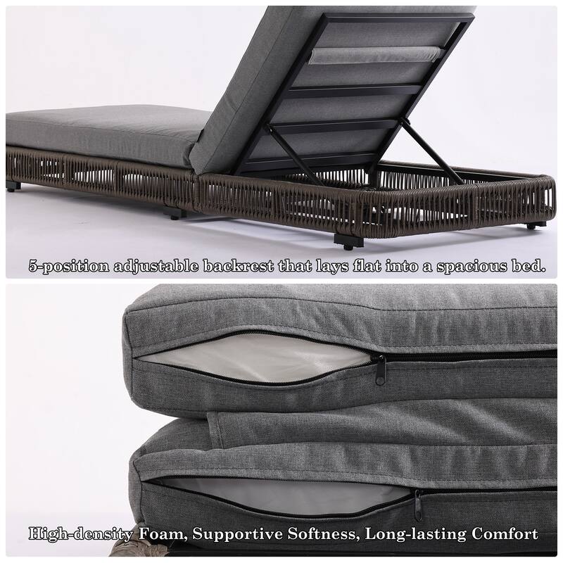 Outdoor Chaise Lounge Chair with Adjustable Backrest Patio Pool Lounge