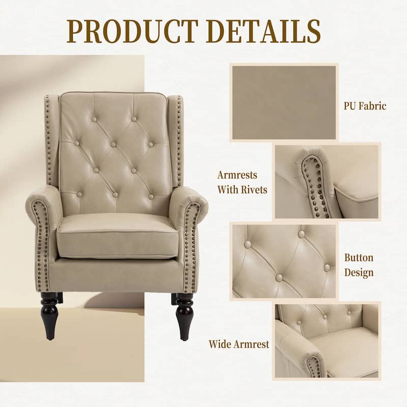 High Back Wood Frame Armchair, Modern Accent Chair Lounge Chair with Wood Legs, Upholstered PU Leather Lounge Chairs