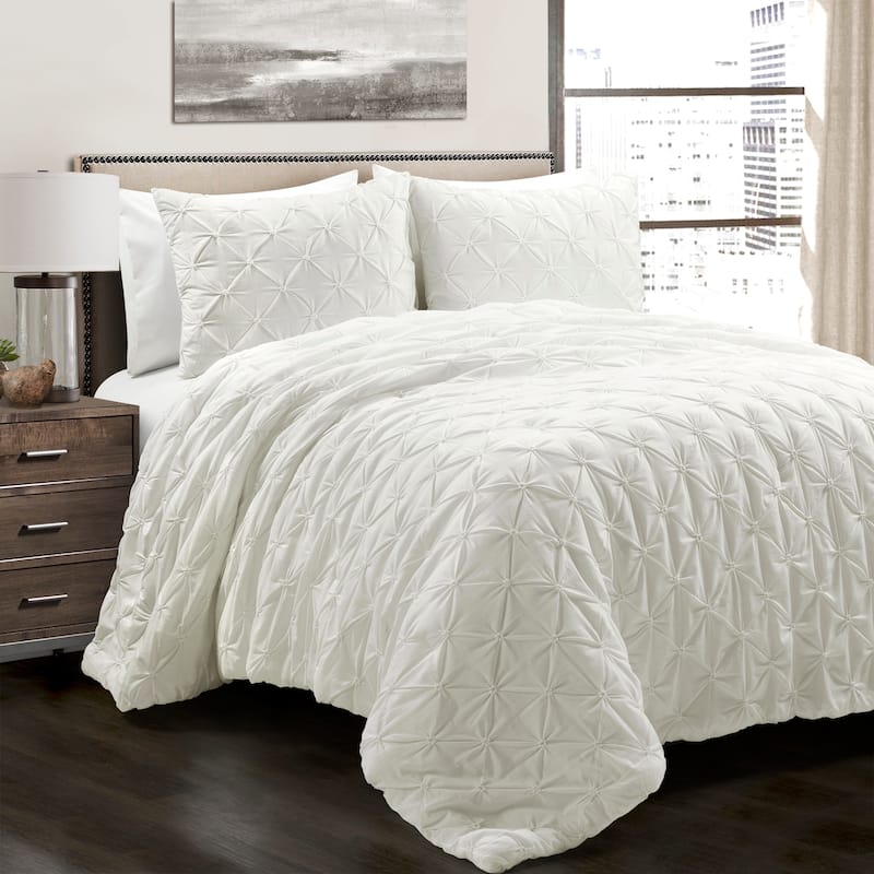 Lush Decor Ravello Pintuck 100 Percent Cotton Comforter Set - White - King - Cal King
