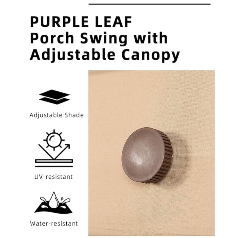 PURPLE LEAF 3-seat Outdoor Patio Porch Swing Adjustable Backrest, Cushions and Pillow Included