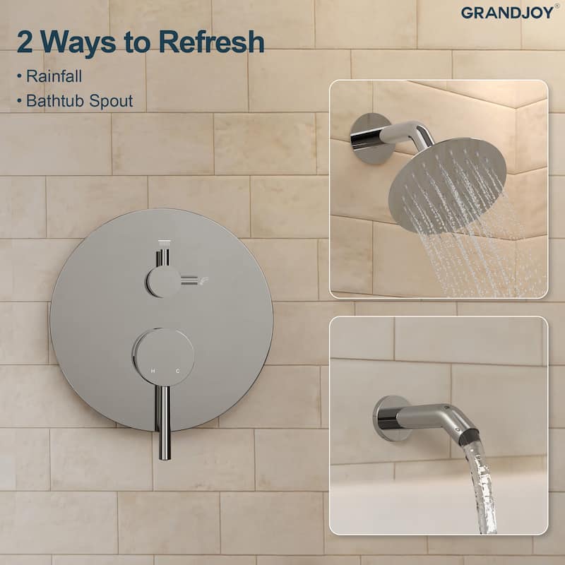 GRANDJOY Wall-Mount 2-Function Shower and Tub System with Pressure Balance Valve