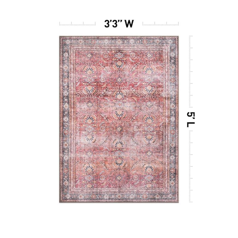World Rug Gallery Vintage Inspired Machine Washable Non Slip Area Rug