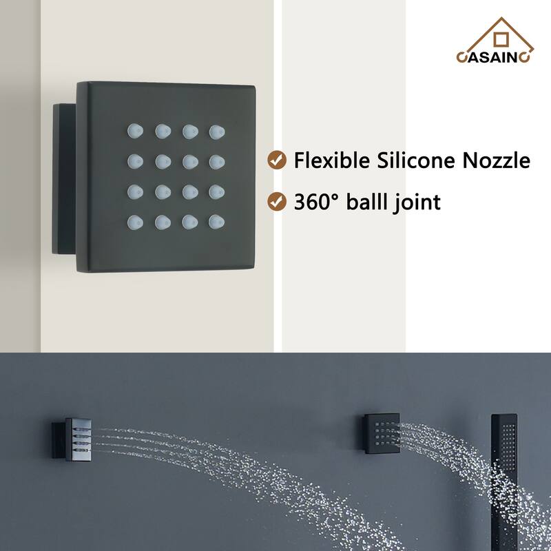 Celling 12 inch LED 3 Function Thermostatic Shower System with 6 Body Jets