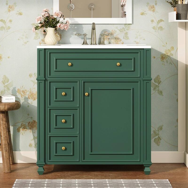 30" Bathroom Vanity Cabinet with Ceramic Sink Basin - Green