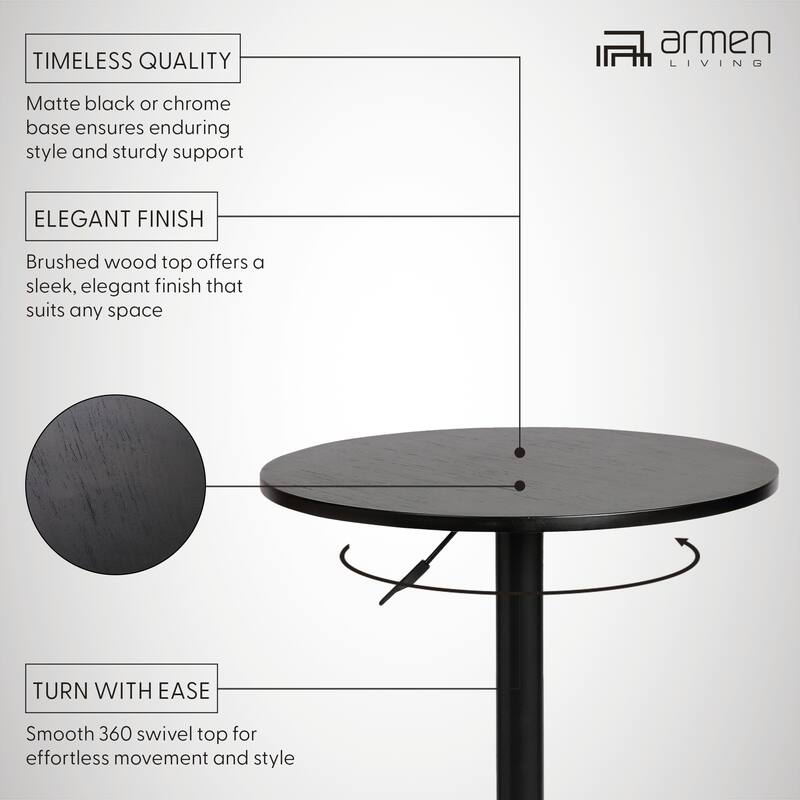 Armen Living Bentley Adjustable Pub Table with Wood Top and Metal Base