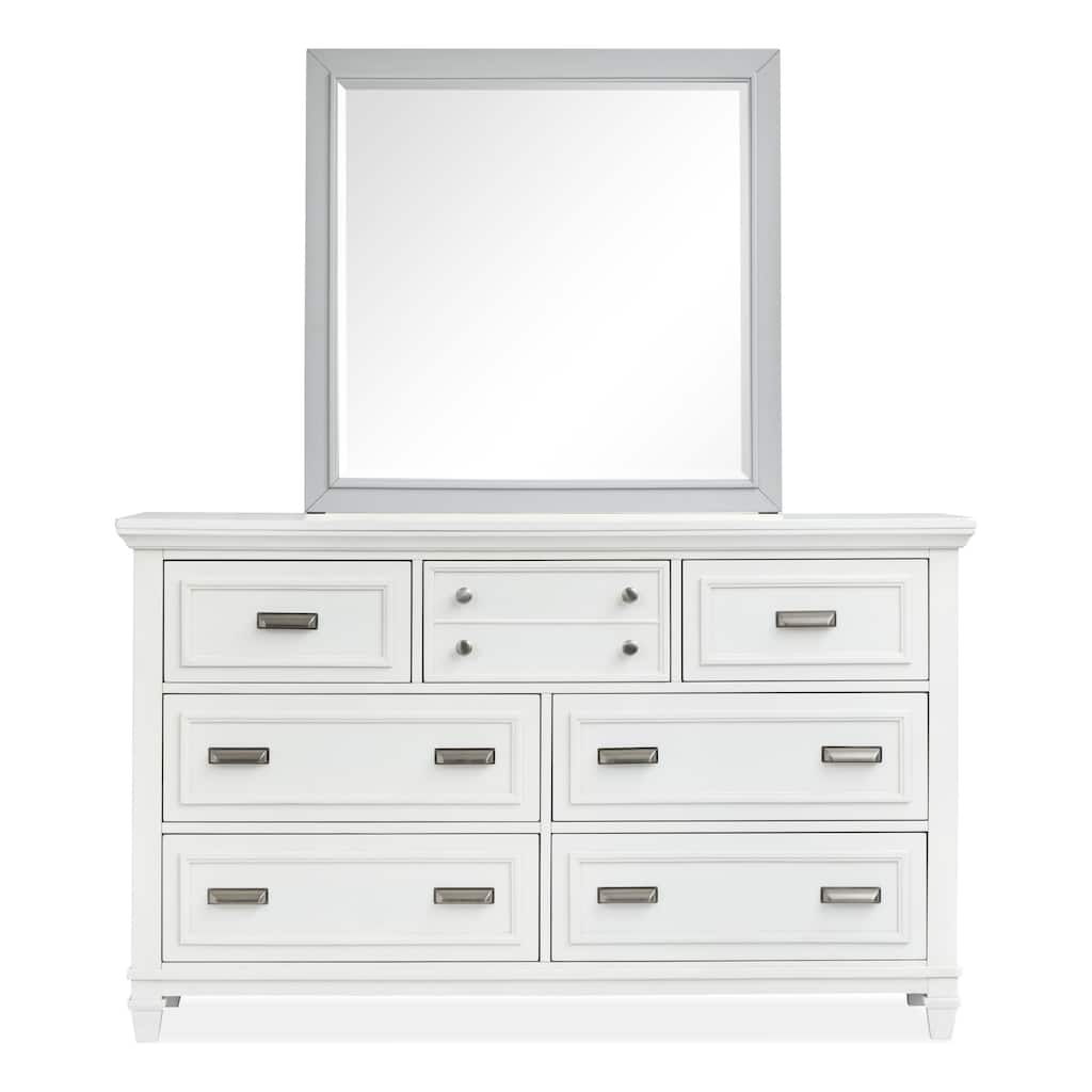 Magnussen Home Charleston White Dove Drawer Dresser with Harbor Gray Landscape Mirror