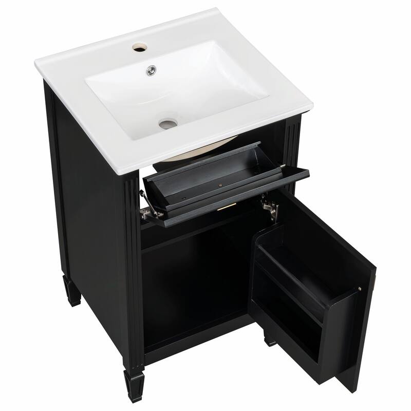 20" Bathroom Vanity, Sink with Solid Wood Legs, Adjustable Shelf, Tilt-Out Drawer