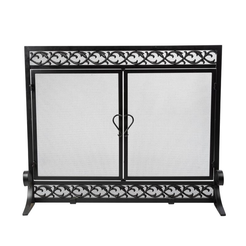 47" x 36" Cast Iron Scrollwork Fireplace Screen With Doors - One Size