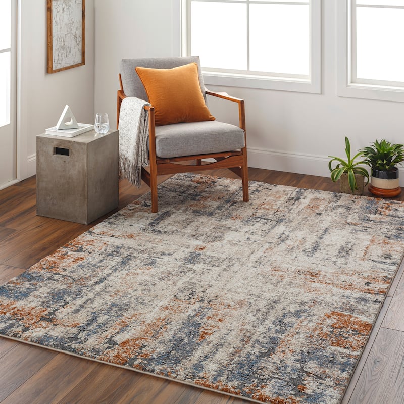 Artistic Weavers Elif Modern Abstract Plush Area Rug - 7'10" Square - Beige/Slate