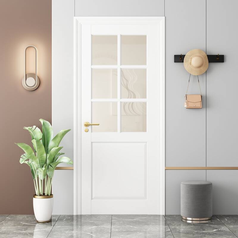 80''&96''H Clear Glass 6 Lite White Primed Pre-Finished French Interior Slab Door Shaker Pantry Door - 24X96