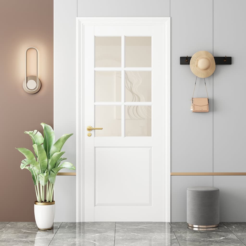 80''&96''H Clear Glass 6 Lite White Primed Pre-Finished French Interior Slab Door Shaker Pantry Door