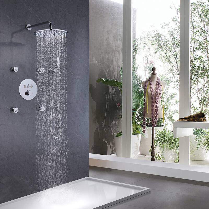 Rbrohant 11" Rainfall Shower Faucet System Massage Jet w/ Mixer Valve