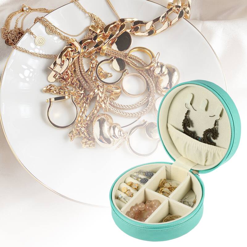 Portable Round Jewelry Box Jewelry Organizer Box for Travel for Trip 1 Pcs - Green