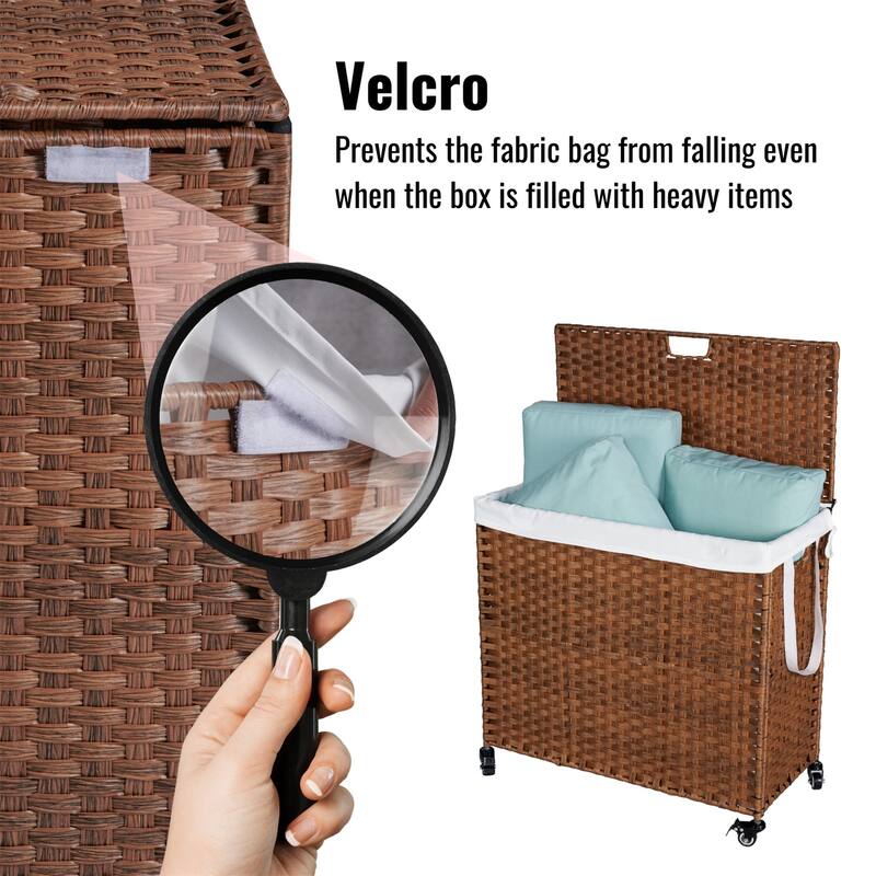 PE Rattan Laundry Hamper With Lid, Portable 160L Clothes Hampers with Wheels and 2 Removable Bags