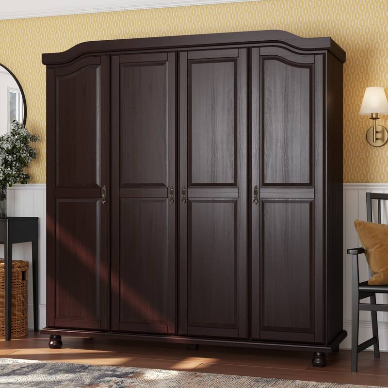 Palace Imports 100% Solid Wood Kyle 4-Door Wardrobe Armoire with Solid Wood or Mirrored Doors - Java