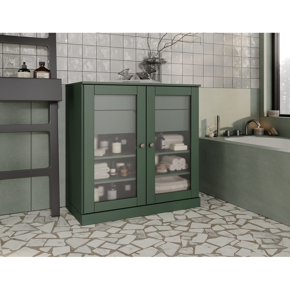 Palace Imports 100% Solid Wood 32" Bathroom Cabinet with Frosted Glass Doors, 2-Drawers and Adjustable Shelves