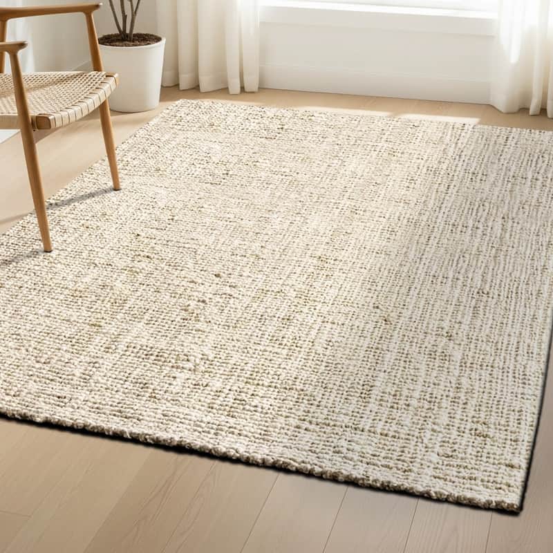 Delara Premium Handwoven Natural Fiber Area Rug Boucle 100% Jute excellent choice in high-traffic areas such as Living rooms - Ivory - 5' x 8'