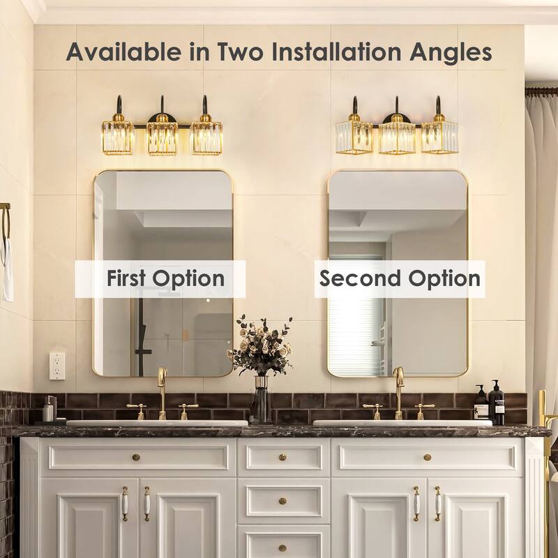 3/4-Light Mid-Century Modern Black and Gold Bathroom Vanity Light Cylinder Crystal Wall Sconces Lighting
