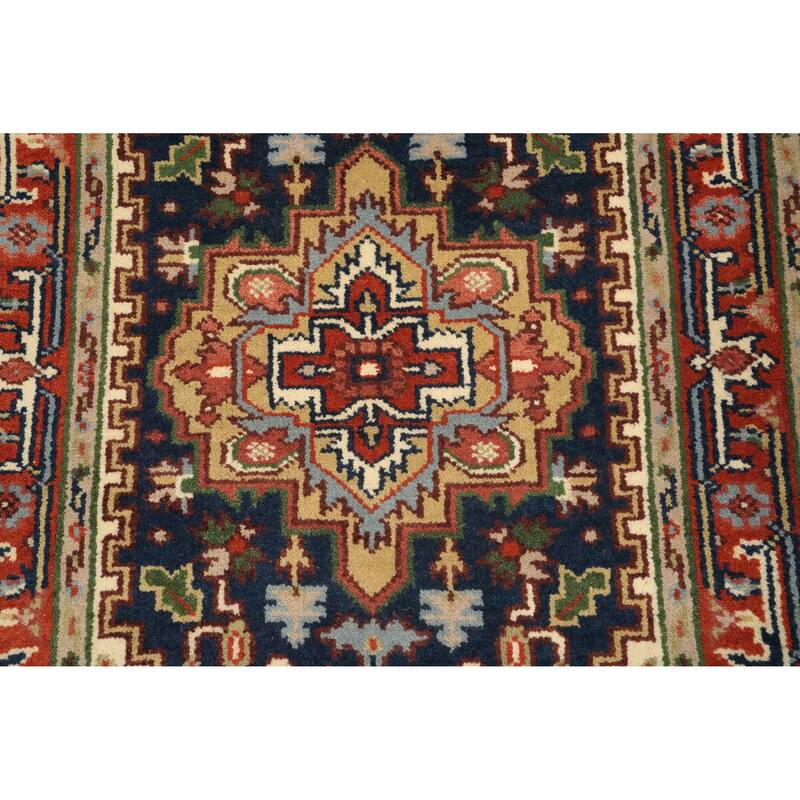 Hand Knotted Oriental 100% Wool Carpet Traditional Medallion Navy Blue & Blues Heriz (serapi) Area Rug - 5' 0'' X 3' 0''