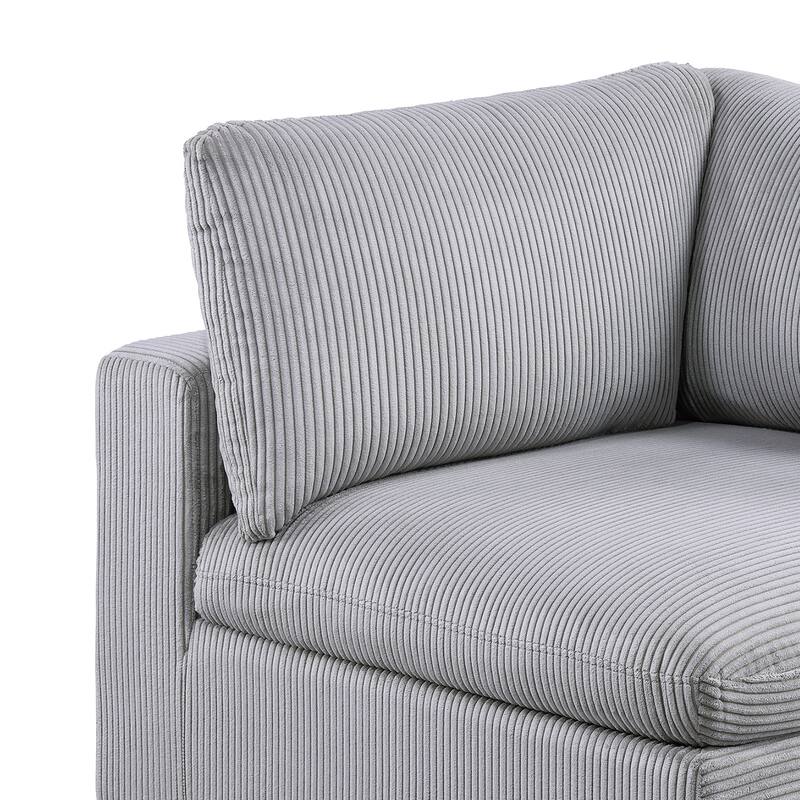 Light Gray Corduroy Upholstered Modular Piece with Low Legs