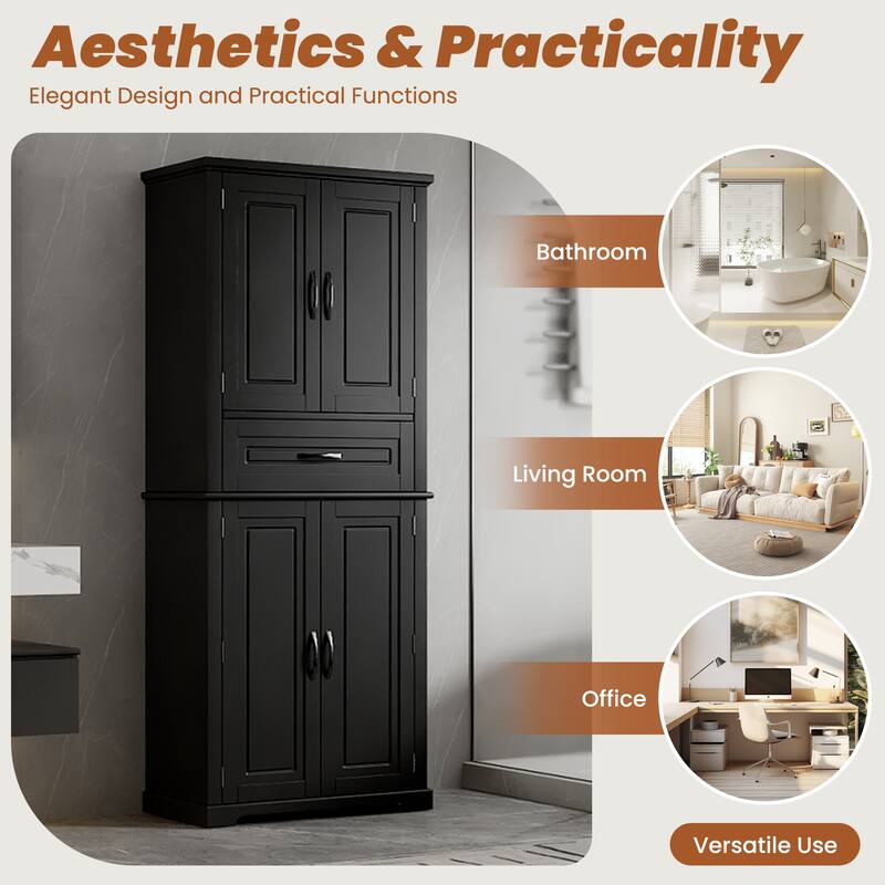 Bathroom Storage Cabinet - Multifunctional Organizer with Slide Rail Drawer & Adjustable Shelf