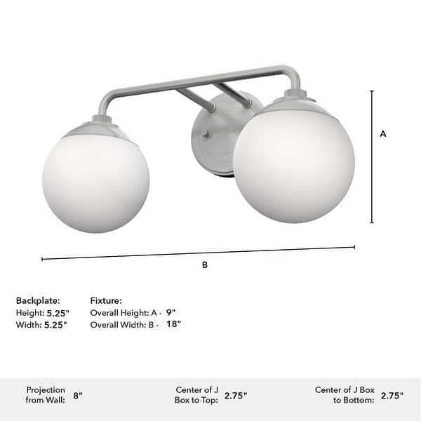 dimension image slide 1 of 2, Hunter Hepburn 2 Light Vanity Wall Light, Damp Rated - Vintage, Mid-Century Modern, Glam