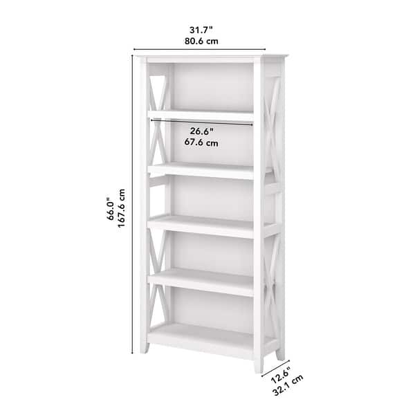 dimension image slide 4 of 15, Bush Furniture Key West Tall 5 Shelf Bookcase with Adjustable Shelves