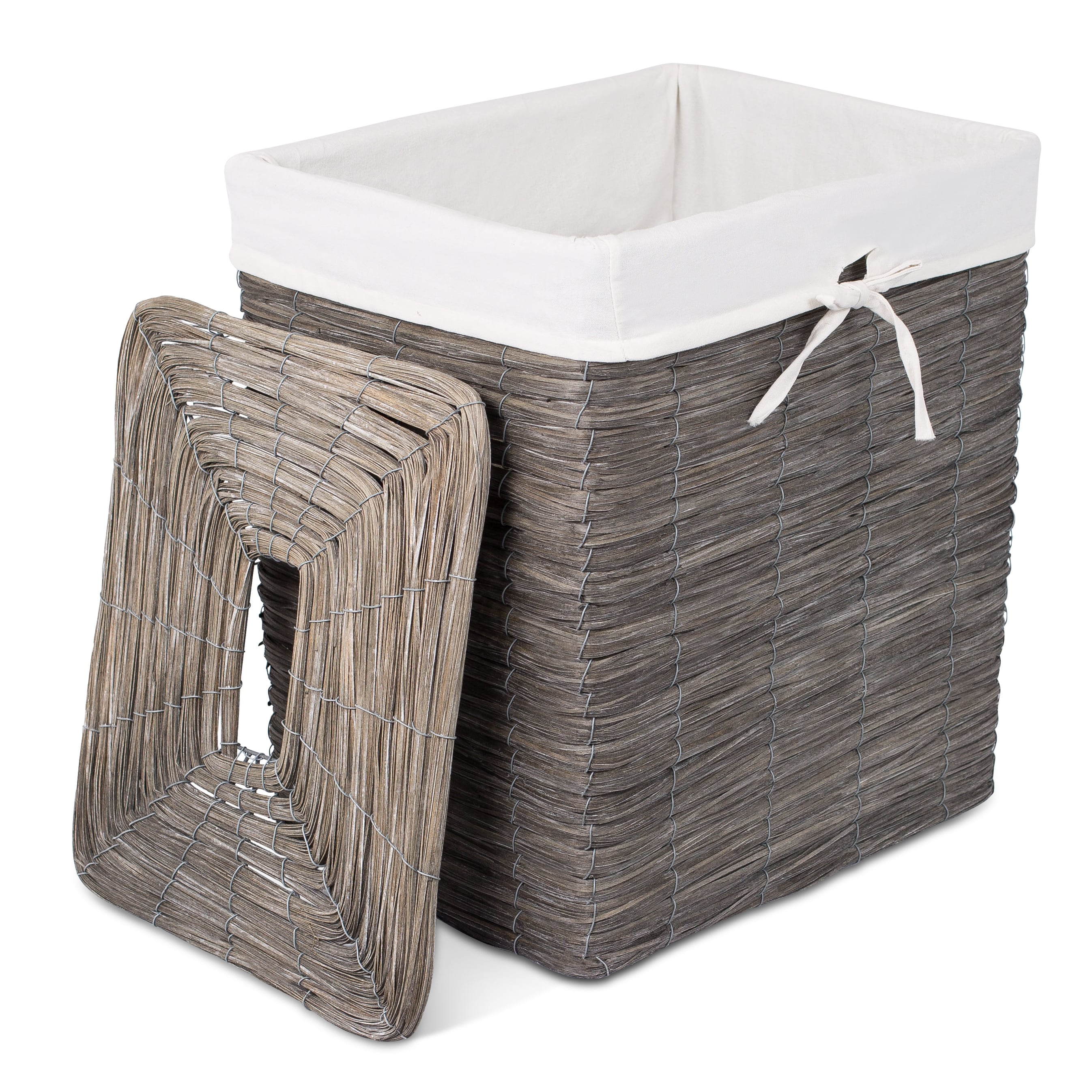 Birdrock Home Rustic Woven Wood Peel Laundry Hamper With Lid Grey Overstock 32036084 Lifewit double laundry hamper with lid and removable laundry bags, large collapsible 2 dividers dirty clothes basket with handles for bedroom, laundry room, closet, bathroom, college, grey lifewit.
