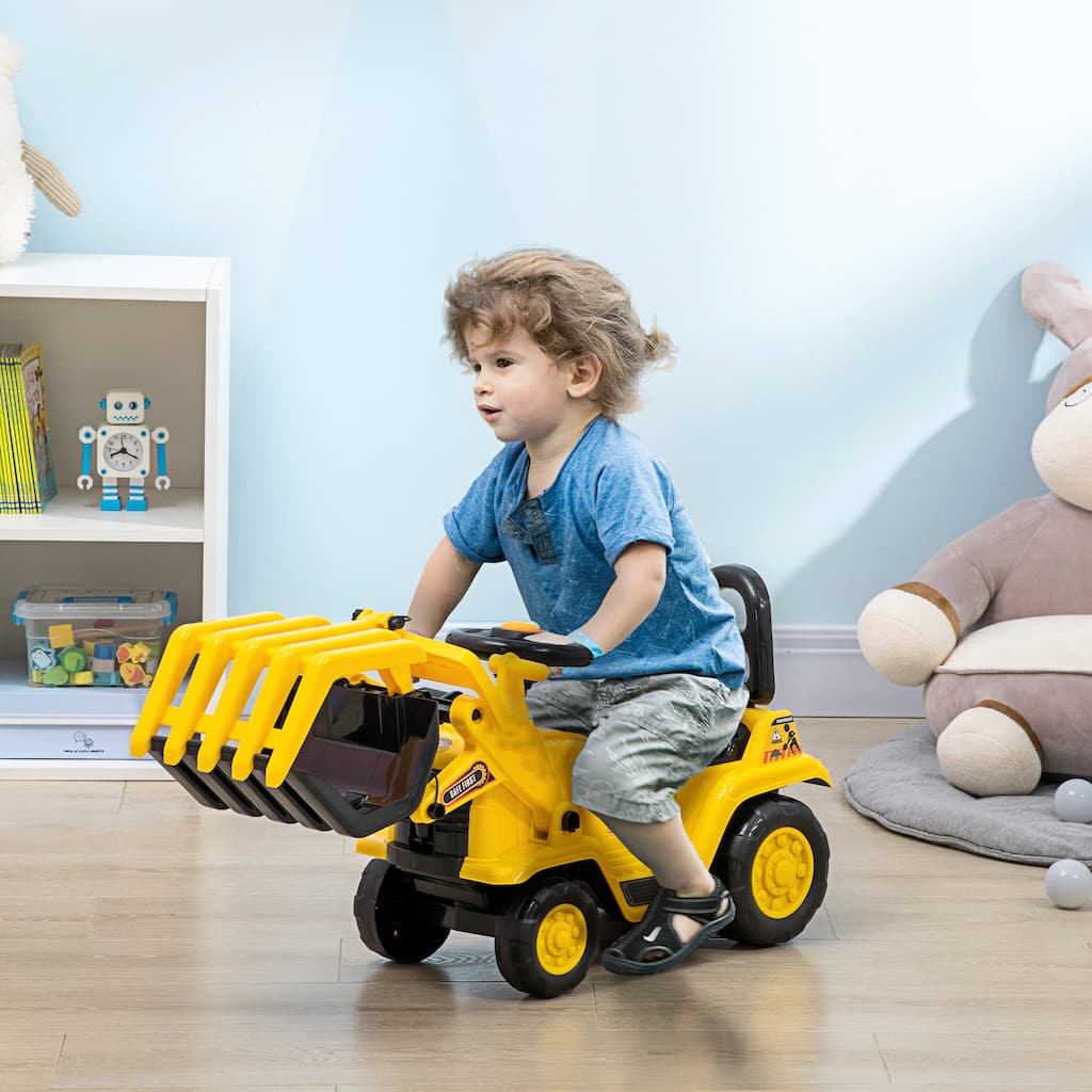 Kids Excavator Ride-On Toy with Rope Pull and Back-Up Beeps Storage Under Seat for Outdoor Play - 32.75" L x 10.75" W x 15.25" H