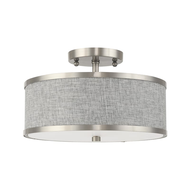 Livex Lighting 2-light Fabric Shade Ceiling Mount, 60422, 62627, 60412, 60402 - Brushed Nickel/ Gray Shade - 13"Dia. x 8"H
