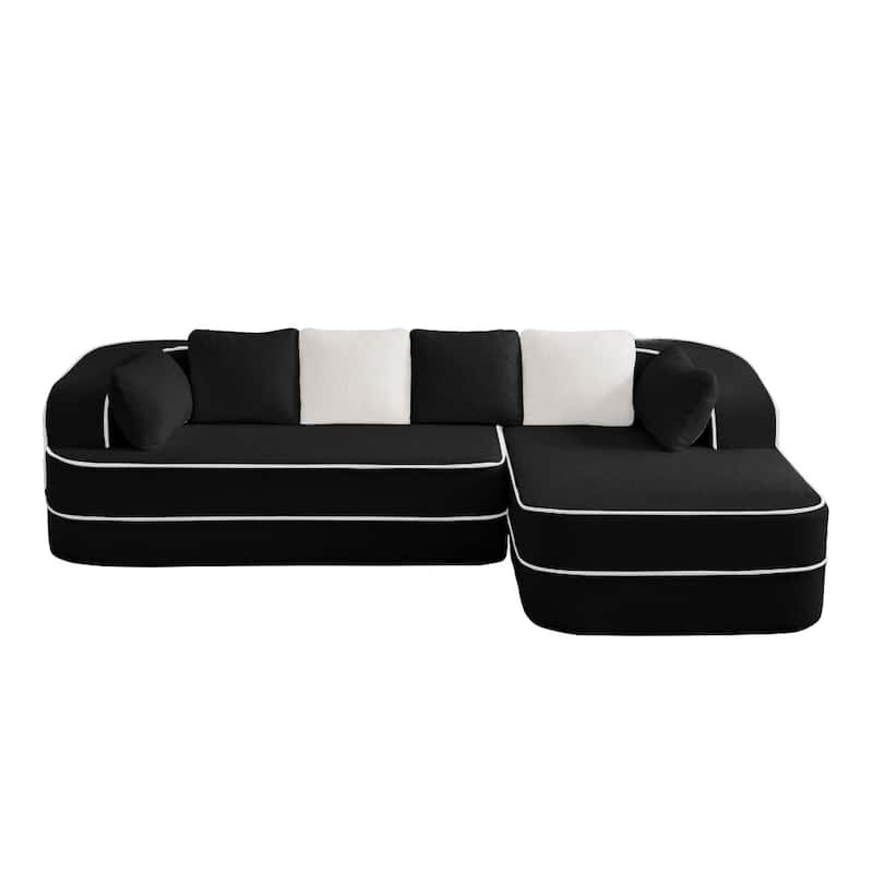105.9" Modular L-shaped Teddy Velvet Sectional Sofa with Chaise and Curved Armrest