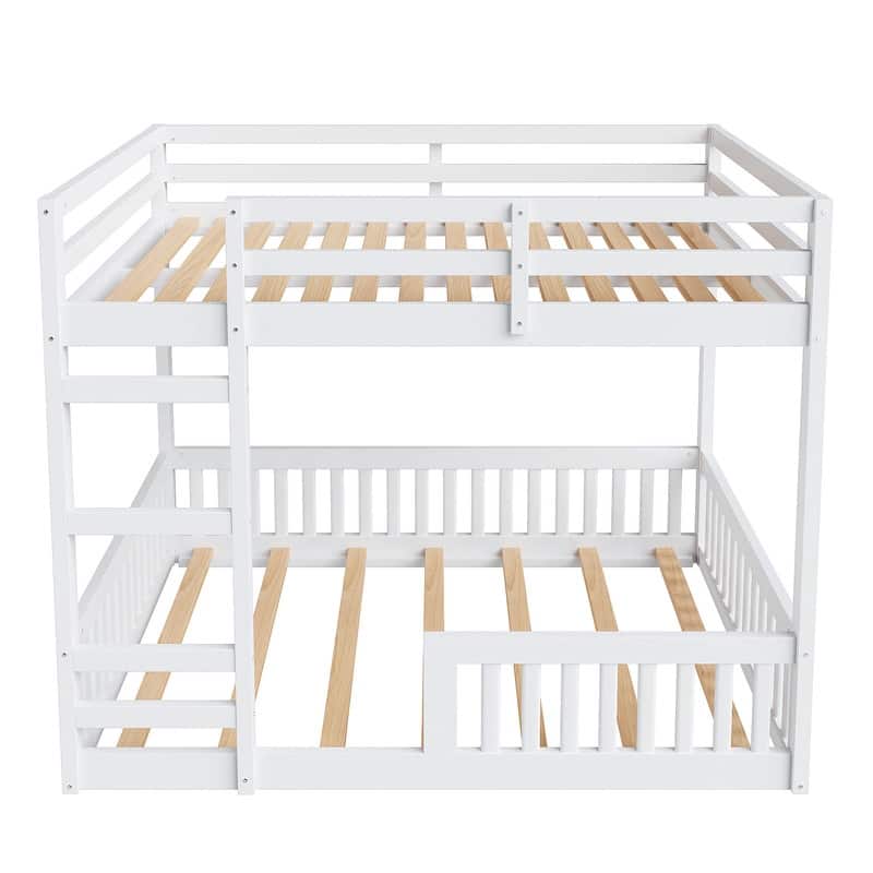 Full over Full Wood Bunk Bed with Ladder and Guardrails