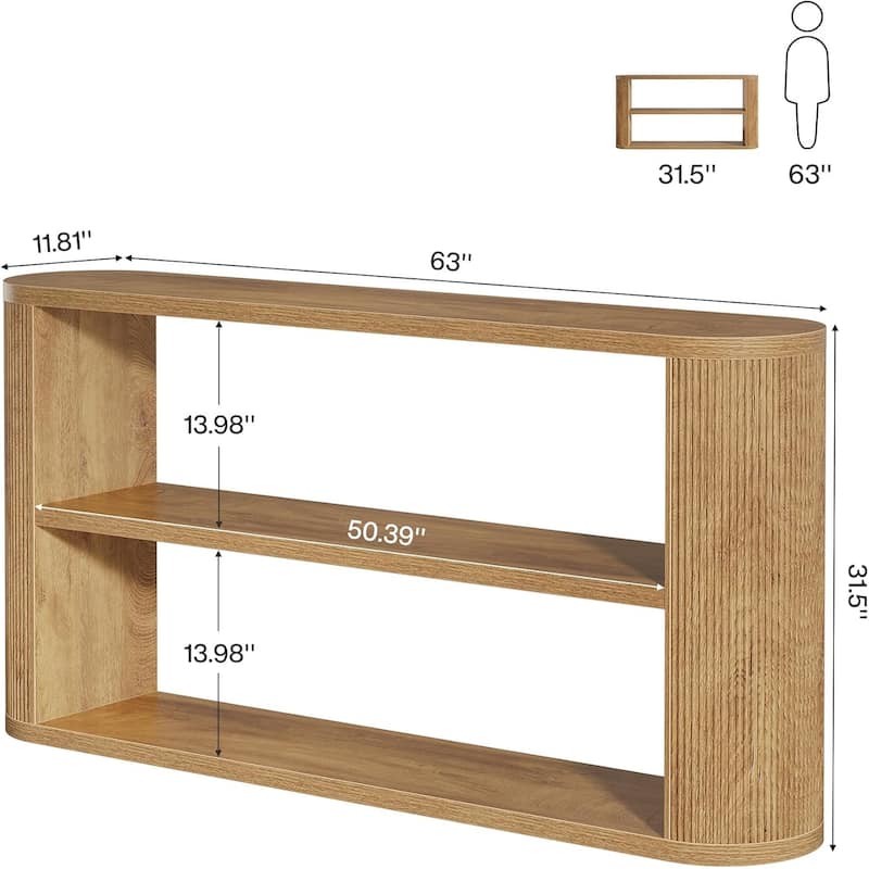 63" Console Table with 3-Tier Open Shelves, Narrow Wooden Behind The Couch for Entryway