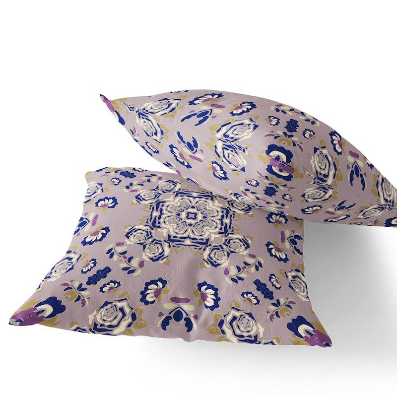 HomeRoots Set of Two 16" X 16" Blue and Purple Blown Seam Floral Indoor Outdoor Throw Pillow - 16.00' X '16.00' X '5.00