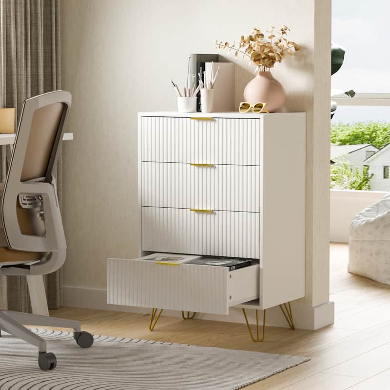 FURNIWAY Fluted Drawer Dresser for Bedroom