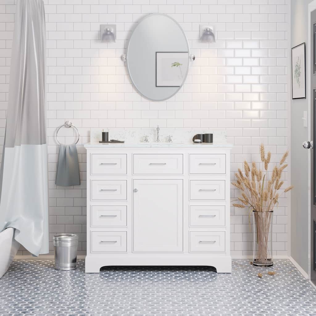 KitchenBathCollection Aria 42" Bathroom Vanity with Engineered Marble Top