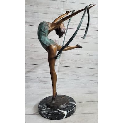 Gymnast Athlete Bronze Statue Sculpture Figure Original Art On Marble Base 21.5 Inches X 14 Inches