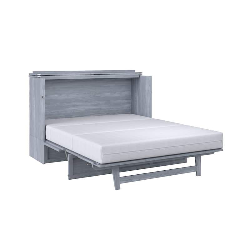 Deerfield Queen Murphy Bed Chest with 6" Mattress, Storage Drawer & Built-In Charger in Driftwood