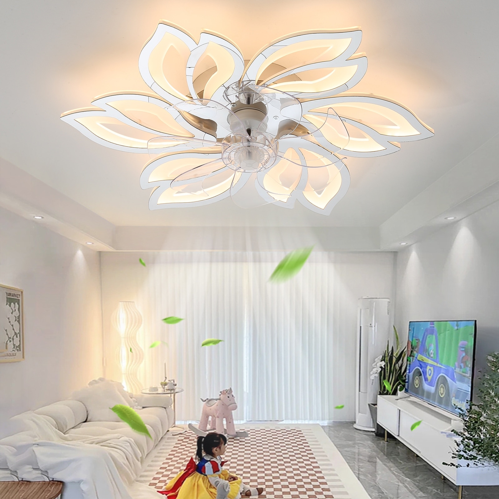 26inches Ceiling Fan with Lights Remote Control Dimmable LED 6 Gear Wind Speed Fan Light Chrome