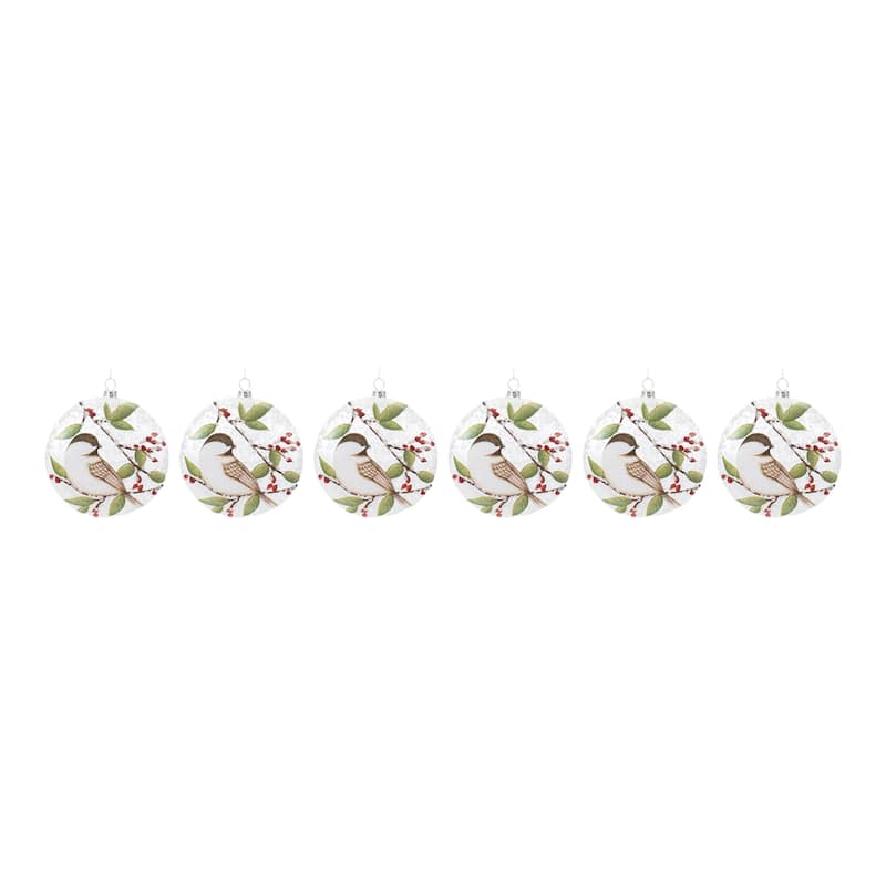Glass Chickadee Bird Ball Ornament (Set of 6)