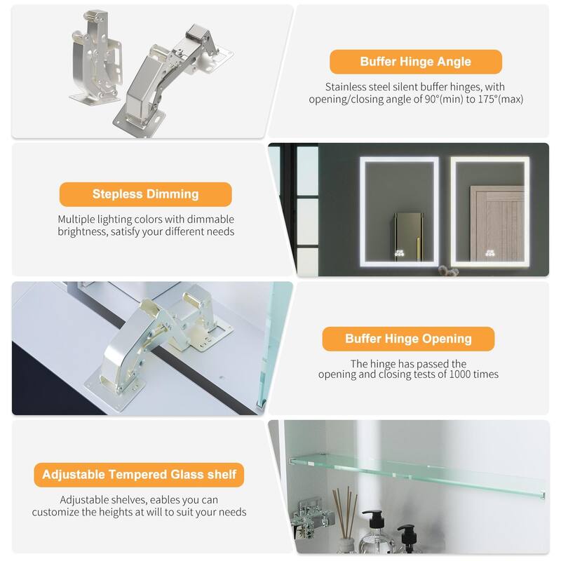 LED Wall Mounted Bathroom Medicine Cabinet with Double-side Mirror and Anti-defog Left Open