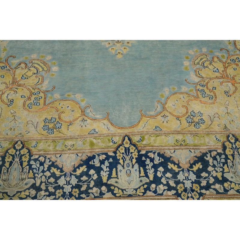 Hand Knotted Oriental 100% Wool Carpet Traditional Floral Navy Blue & Blues Kerman Area Rug - 10' 1'' X 7' 4''