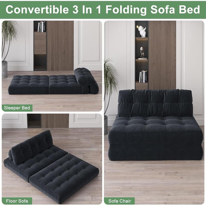 Portable Full Floor Folding Sofa Bed, Convertible Sleeper Chair for Living Room