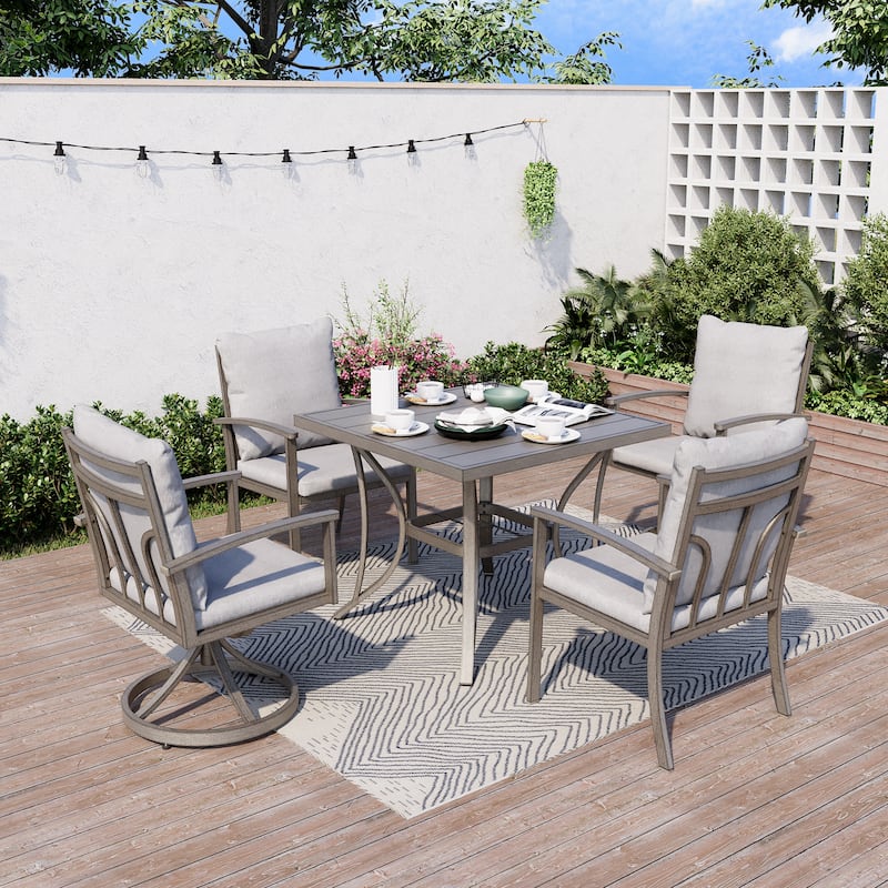 5-Piece Aluminum Patio Dining Set with 2 Swivel Dining Chairs and 2 Dining Chairs and Washable Cushions - Grey